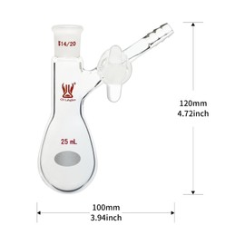 CS Labglass 25ml Schlenk Reaction Flask, Glass Stopcock and 14/20 Joint, Borosilicate Glass Pear-Shaped Schlenk Flask, Lab Glassware