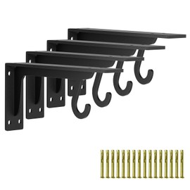 12 Inch Heavy Duty Closet Rod Bracket, 1/5in Thick Wall Mounted Closet Shelf Brackets with Rod Holder, Supports 400lbs, for Closet/Garage/Outdoor(4 pcs)