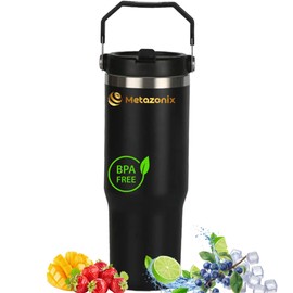 Metazonix - 30 oz Tumbler with Handle - Stainless Steel Water Bottles - Tumbler with Handle - Thermos Water Bottle - Travel Tumbler - Gifts for Women - Gifts for Men - Black