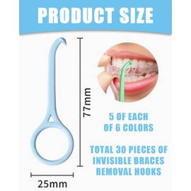 MOPZIJA 30 Pieces Aligner Removal Tool, Remover for Invisible Braces, Aligner Removal Tool Braces Hook Braces Remover for Invisible Braces, Oral Care (6 Colours)