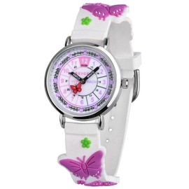 KZKR children's watch, girls, butterfly, children, learning watch, purple, cute clock for the time, reading, learning for children