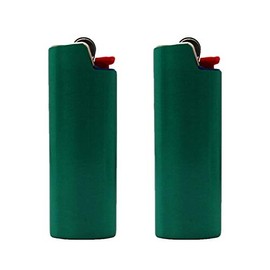 2 (Two) Brushed Metal Lighter Covers/Sleeves/Holders for Large BIC J6 lighters (Green)