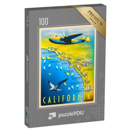 puzzleYOU: Jigsaw Puzzle 100 Piece "Coast of California, USA - Vintage Illustration"