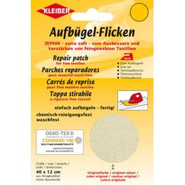 Kleiber Cotton Iron-On Repair Patch for Fine Knit Textiles, Cream – 40 x 12 cm Soft Mending Fabric