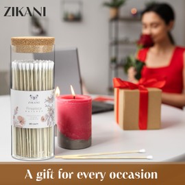 ZIKANI White Tip Fireplace 8-inch Long Shabbat Matches Pack of 80 Decorative Safety Matches with Cork Top Glass Holder Including Striker Ideal for Lighting