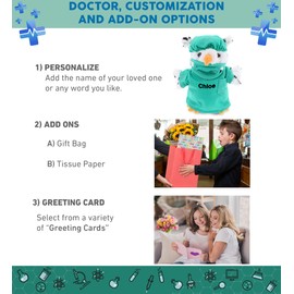 DolliBu White Owl Doctor Plush Toy - Super Soft White Owl Doctor Stuffed Animal Dress Up with Cute Scrub Uniform & Cap Outfit - Gift with Personalization - 8.5 Inch