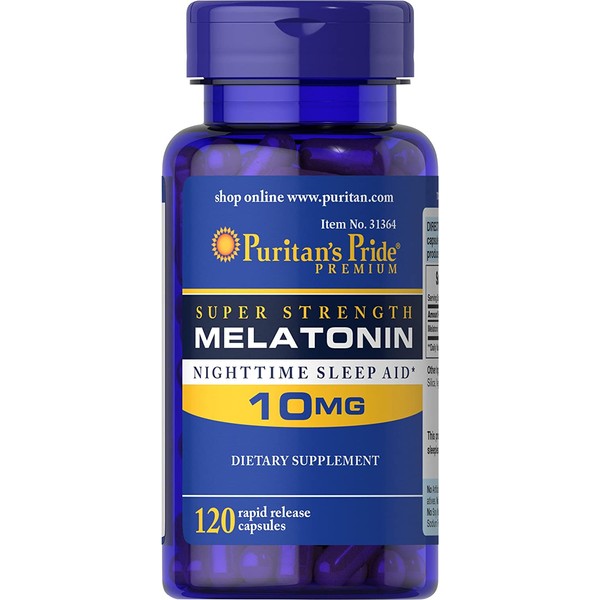 Puritan's Pride Super Strength Rapid Release Capsules Melatonin 10 Mg, 120Count