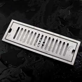 HAMOLER 300mm Drenaje de Piso de Ducha Lineal Cuadrado Acero Inoxidable 304 Drenaje de Ducha Rectangular Lineal Juego de Drenaje de Piso Níquel Cepillado