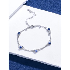 Wildari Birthstone Bracelets for Women 925 Sterling Silver Charm Link Double Strand Heart September Birthstone Jewelry Gift for Wife Women Mother's Day Gift