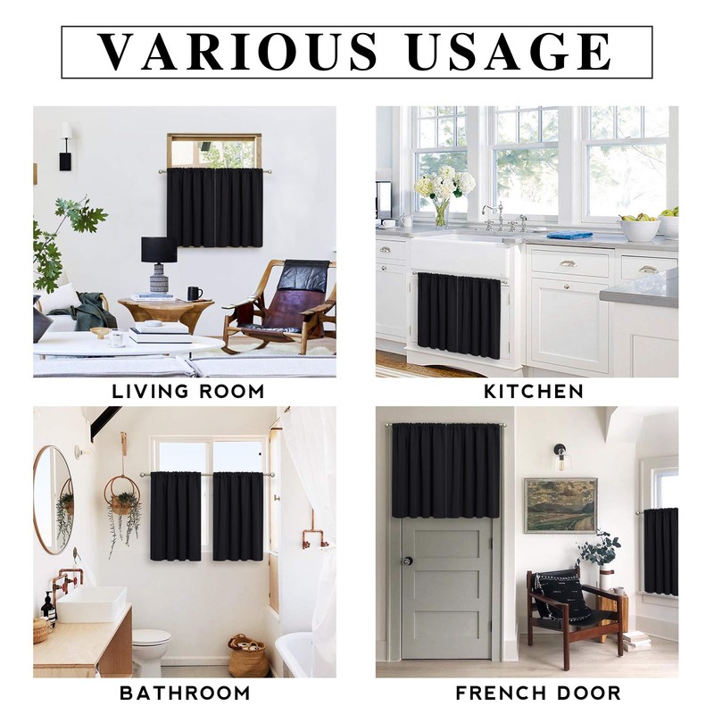 RYB HOME Black Curtains Blackout - Bathroom Small Window Curtains