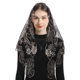 Bozidol Mantilla Triangular Embroidered Virgin Mary Sunflower Veil - Black Gold - Catholic Veil for Women Mass, Weddings, Religious Ceremonies, and Festivals