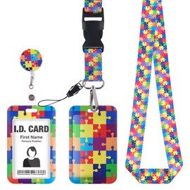 cobee Ausweishalter mit abreißbarem Schlüsselband, einziehbarer Autismus Bewusstseins Ausweishalter mit Rollen und abnehmbaren Puzzle Ausweis Schlüsselbändern modischer Hals Umhängeband Namens