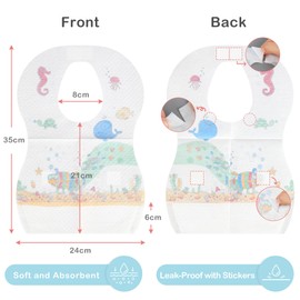 AUROAY Disposable Bibs, Pack of 60 Baby Bibs, Waterproof Travel Bibs for Babies, Toddlers, Boys and Girls from 6 Months to 3 Years, Travel Outdoor Use