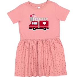 inktastic Valentine's Day Red Firetruck with Pink Hearts Toddler Dress 3T Mauve with Speckles 2873d