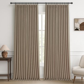 Pleat Dark Tan Ceiling Drapes 108 Inches Long 2 Panels Set for Living Room, Lush Decor Memory Shape Pinch Pleated Black Out Linen Blend Large Window Curtains Privacy with Hooks Rings for Office 9 FT