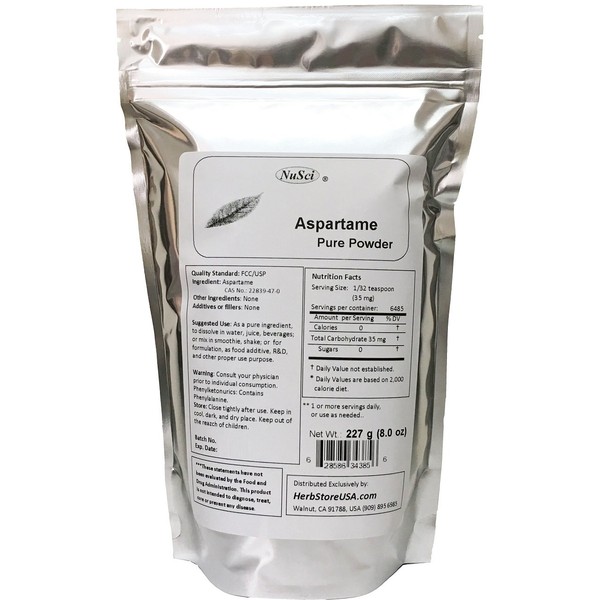 NuSci Aspartame Pure Powder 227 grams (8.0 oz) Low Calorie Sweetener