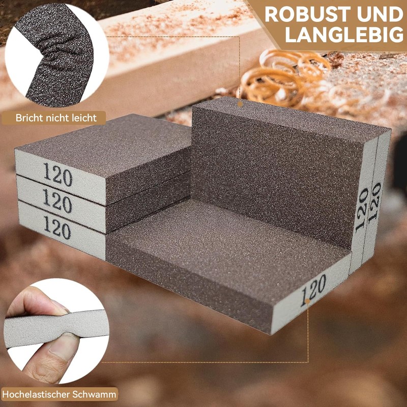 MANICAF 120 Grit Hand Sanding Block Sponges Pack of 6