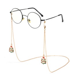 Cyxus Women Blue Light Blocking Glasses with Festive Christmas-tree glasses chain Round Metal Fake Eyeglasses Black Frame