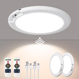 Ktpugorn 2 Pack Rechargeable Motion Sensor Closet Light, Wireless Ceiling Light Battery Operated Shower Light with Remote, Magnetic Dimmable Timing Motion Sensor Light for Shower Closet Bathroom