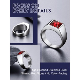 Bandmax Stainless Steel Biker Rings Size 13 Red Cubic Zirconia Ring Ruby Stone Signet Ring Statement Ring Band Ring for Men Grandpa Father Son