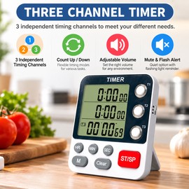 3-Channel Digital Timer for Time Management – Multi-Function Count Up & Countdown Timer with LCD Display, Adjustable Alerts & Memory Function