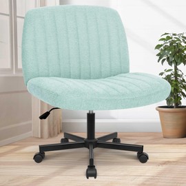 Orange Factory Criss Cross Chair with Wheels, Armless Cross Legged Office Desk Chair, Wide Comfy Vanity Rolling Swivel Modern Comfortable Fabric Computer Task Chairs for Home Office (Mint)