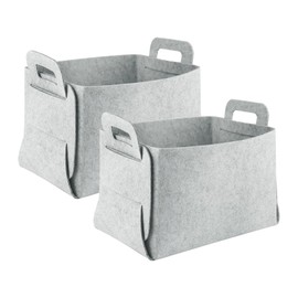 Lvjkes Storage Basket, Pack of 2 Felt Baskets, Folding Felt Storage Box, Fabric Storage Baskets, with 2 Handles on Both Sides, Suitable for Home Storage (30 cm x 20 cm x 20 cm) - Grey