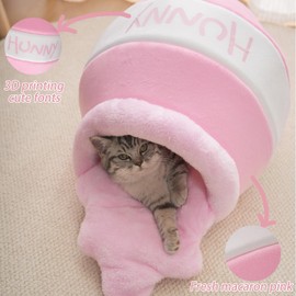 Honey Pot Cat Cave Bed, Soft and Thick Rebound Sponge Pet Nest with Removable & Washable Cushion, Cute Cartoon Design for Small Cats and Breeds - Pink