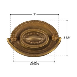 Hepplewhite Antique Brass Drawer Bail Pull | Centers: 2-1/2" | Handle for Antique Cabinet Door, Dresser Drawer, Desk, Vintage Table | Reproduction Furniture Hardware | UA-867-PHAB