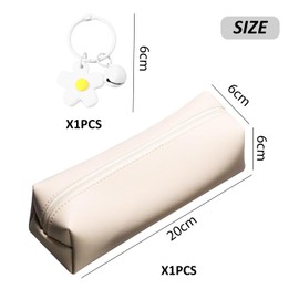 XMNIVATE 1 Cream Pencil Case, 1 Small Flower Pendant, Organization and Storage Pencil Case, Leather Stationery Bag, Makeup Brush Storage Bag, Zipper Pencil Case