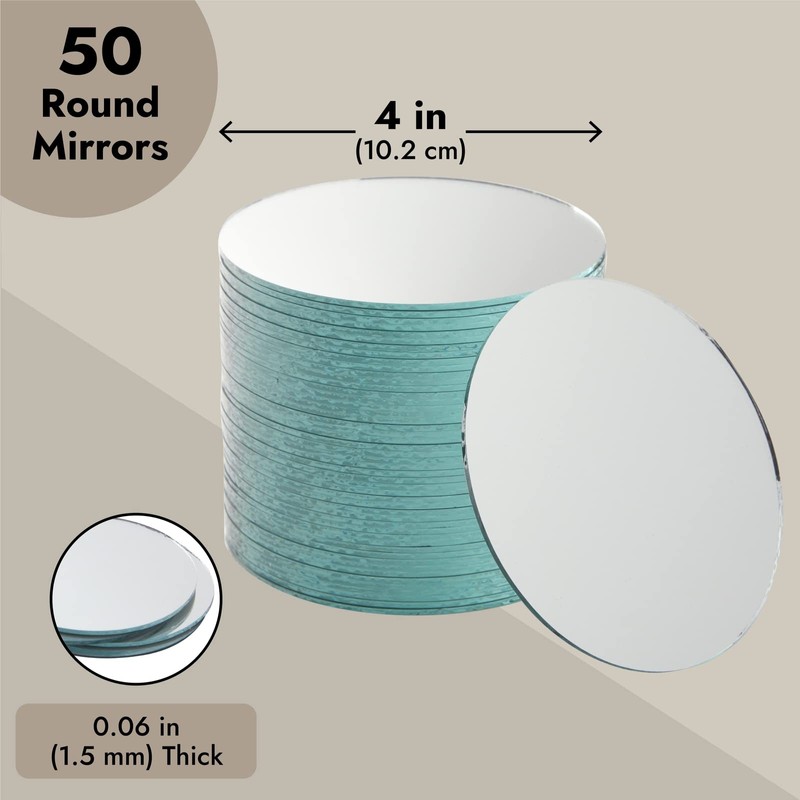 Juvale 4-Inch Round Glass Mirrors for Crafts - 4-Inch, 50-Pack,