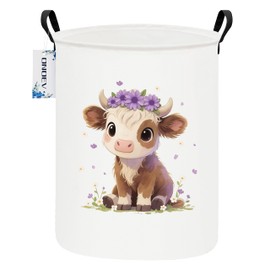 ONOEV Round waterproof laundry basket,laundry Hampers with handle,gift basket,suitable for children's room and toy storage (Cute calf)