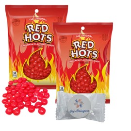 Original Red Hots Cinnamon Flavored Candy 2 Bags (4.5 Oz Each) | Bundled with Joy Bringers Mint Candy