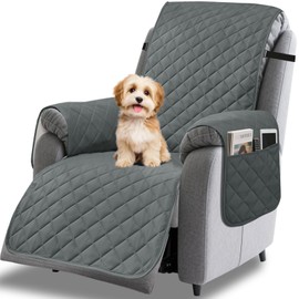 Neween Water-Resistant Recliner Chair Covers, Recliner Cover Non-Slip Dog Chair Slipcover Furniture Protector Washable Slipcover with Pocket, Elastic Straps for Pets, Dogs (Gray)