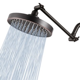 Voolan Rain Shower Head with Extension Arm - High Pressure Rainfall Showerhead - Luxury Modern Look - Comfortable Shower Experience Even at Low Water Flow (Round, Oil Rubbed Bronze)