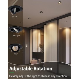 zouzai 3 Inch 5CCT Gimbal Black Led Recessed Lighting with Junction Box, 2700K/3000K/3500K/4000K/5000K, 7W Eqv 80W, 360°+90° Adjustable Led Recessed Lights, 798LM Brightness - ETL (Black, 6 Pack)