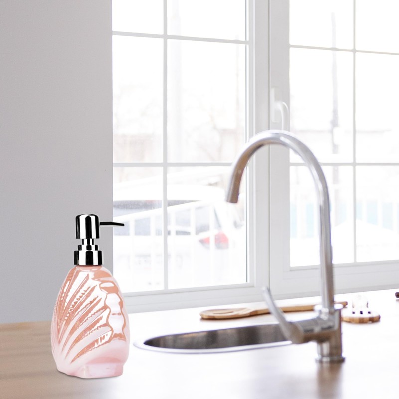 BUNCHBRAVO Ceramic Soap Dispenser, Pink Seashell Design, Refillable 14 Oz