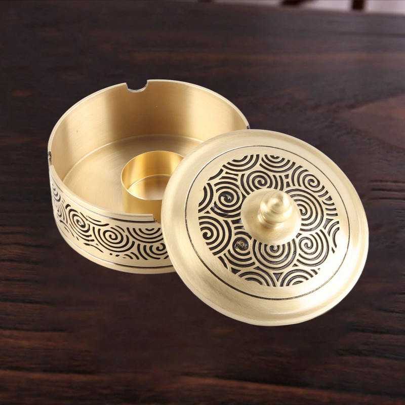 Vintage Ashtray Windproof Auspicious Cloud Pattern Exquisite Ashtray with Lid