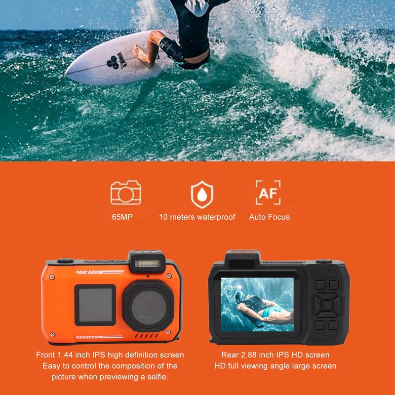 4K 65MP Underwater Camera Autofocus 2.88in 1.44in Dual Screen 2500mAh