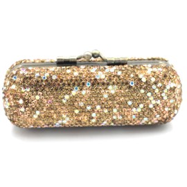 Bestbling Estuche organizador para lápices labiales de vidrio con diamantes de imitación, bolsa organizadora para almacenamiento de cosméticos para mujer (dorado)