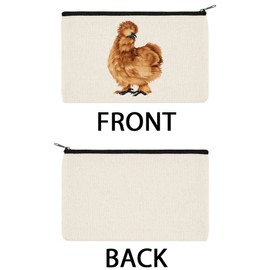 WIRESTER Canvas Zipper Makeup Bag, Cosmetic Pouch, Organizer Case for Women Girl, Multi-Purpose Travel Cosmetic Bag - Brown Silkie Chicken