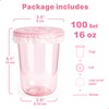 100 Pack Pink Plastic Cups with Lids and Straws 16