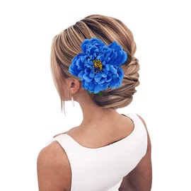 Peony Flower Hair Clip Hanfu Hairpin Bridesmaid Pin up Flower Brooch Party Wedding Decor (one size, blue)