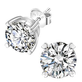 Silver Earrings For Women Sterling 925 Moissanite Ladies Earring Set For Pierced Ears Jewellery Box Gifts For Her Girlfriend Birthday Present Ear Rings 0.5 Carat 5 MM