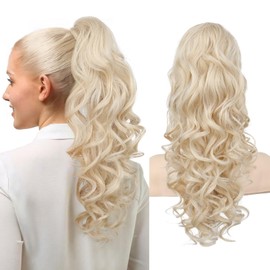 REECHO Ponytail Extension, 20” Claw Clip Ponytail Extension Curly Clip in Ponytail Long Pony Tails Hair Extensions for Women Fluffy Natural Looking Synthetic Hairpiece, Light Blonde