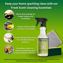 Mrs Meyers Cleaning Spray With Sponge & Microfiber Towel - All Purpose Cleaner & Mrs Meyers Multi-surface Cleaner - Kitchen Cleaner Spray & Multipurpose Cleaner, Myers All Purpose Cleaning Spray, 16oz