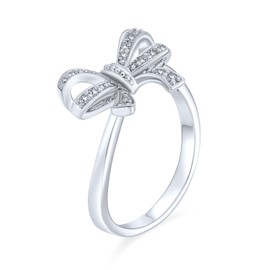 Personalize Romantic Holiday Party Bridal Cubic Zirconia Pave CZ Vintage Victorian Style Ribbon Band Bow Ring for Women Teen .925 Sterling Silver