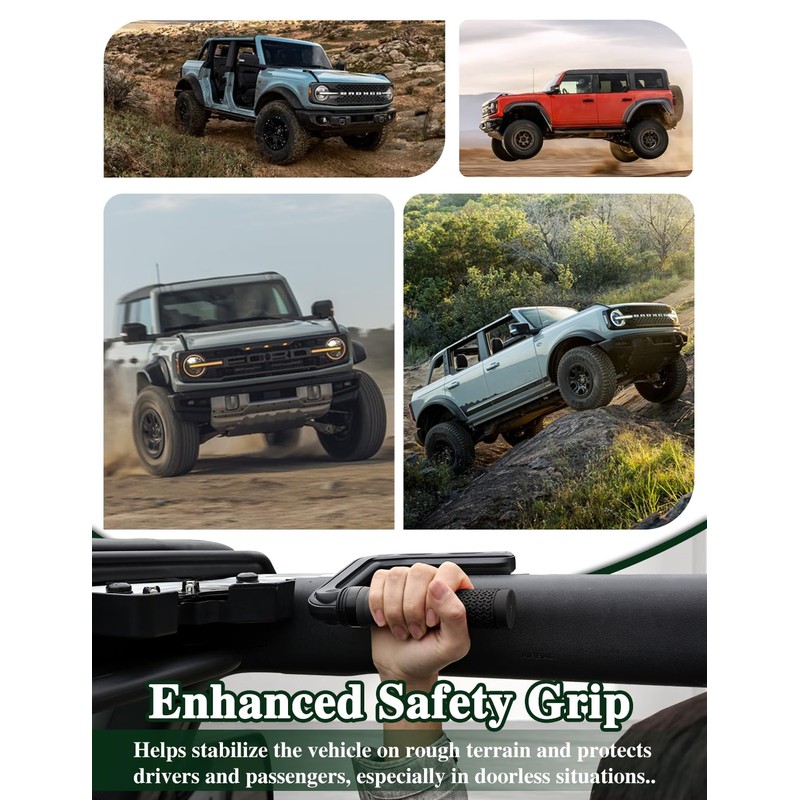 JROAD Bronco Aluminum Grab Handles Roll Bar Non-Slip Grip HandlesCompatible