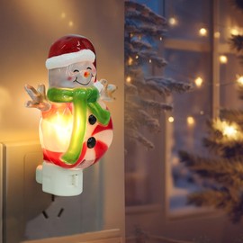 Wonder Solar Christmas Santa-hatted Snowman Night Light, Snowman Holiday Night Lights Plug Into Wall, 4.9" Christmas Bethroom LED Nightlights for Kids, Toddler, Baby, Childrens