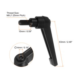 sourcing map 8pcs Adjustable Clamping Lever Handles M8 x 15mm Male Thread Bolt Knobs Rotating Screw Locking Quick Release Ratchet Push Button Handle, Black